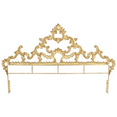 1960s Rococo Style Italian Gold Gilt Metal King Headboard