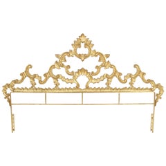 1960s Rococo Style Italian Gold Gilt Metal King Headboard