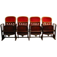 Antique Row of Four Bentwood Viennese Theatre Chairs by Thonet, circa 1907