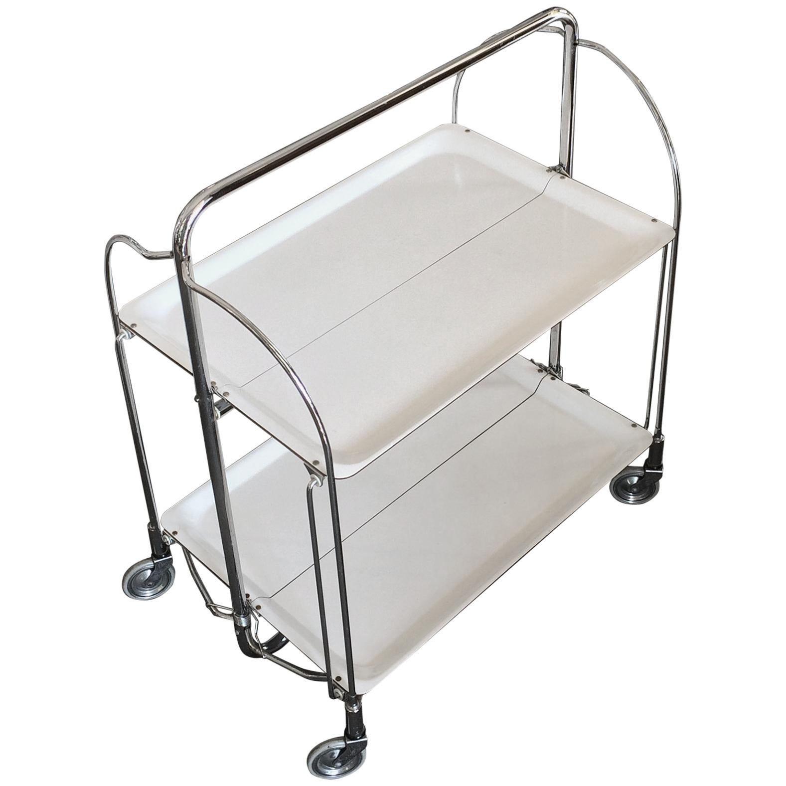 German Midcentury White Folding Bar Cart For Sale