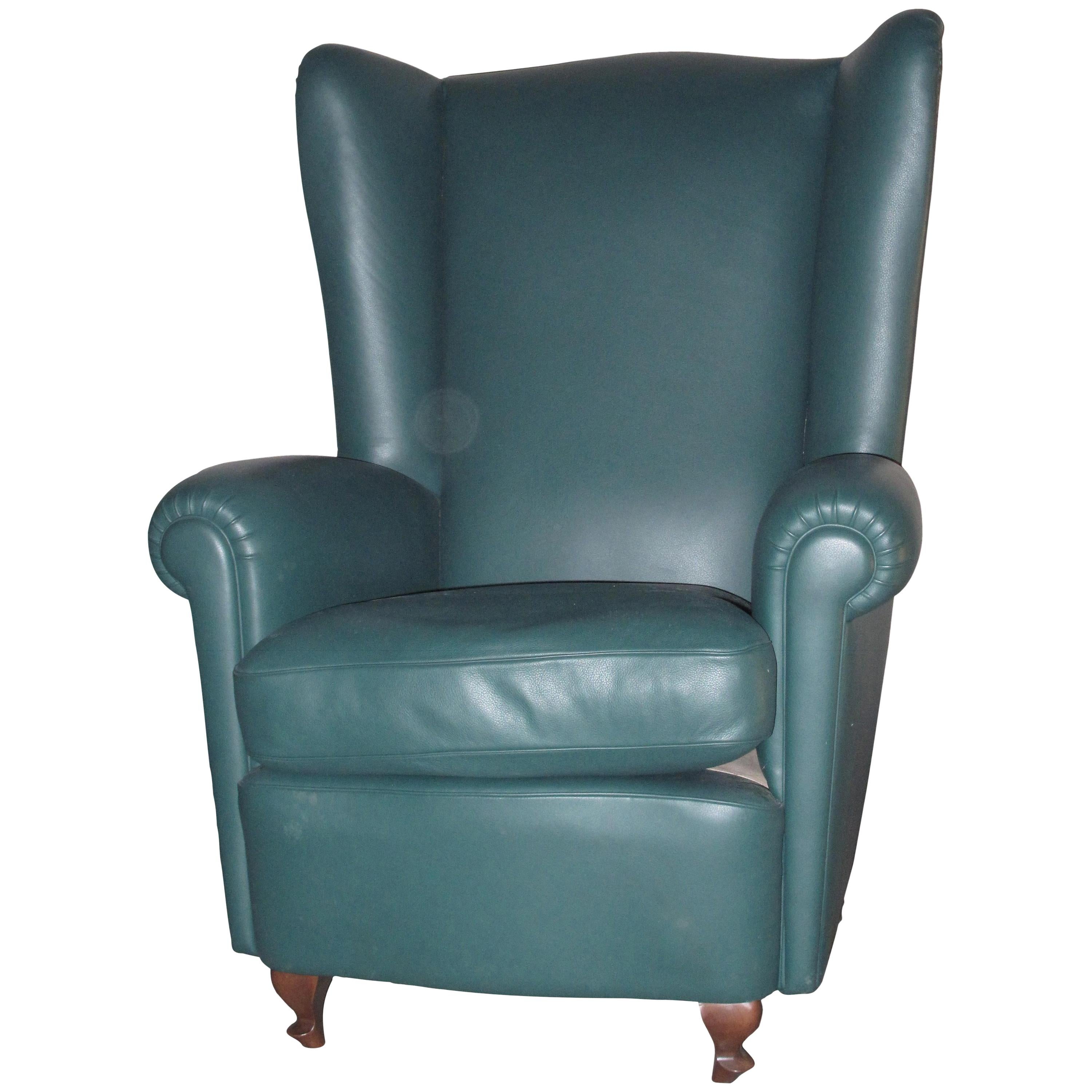 European High Backed Leather Armchair, circa 1960 For Sale