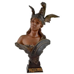 Emmanuel Villanis Walkyrie Art Nouveau Bronze Bust of a Woman with Helmet, 1900