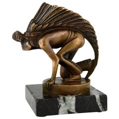 Art Deco Bronze Indian Lookout Car Mascot Guillaume Laplagne, 1930
