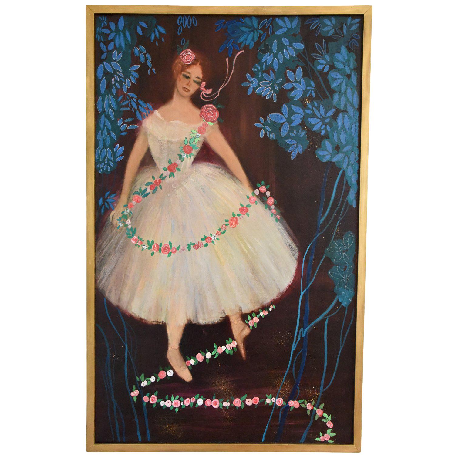 Großes Gemälde der Ballerina Étoile Claude Bessy aus der Mitte des Jahrhunderts  Frankreich 1956
