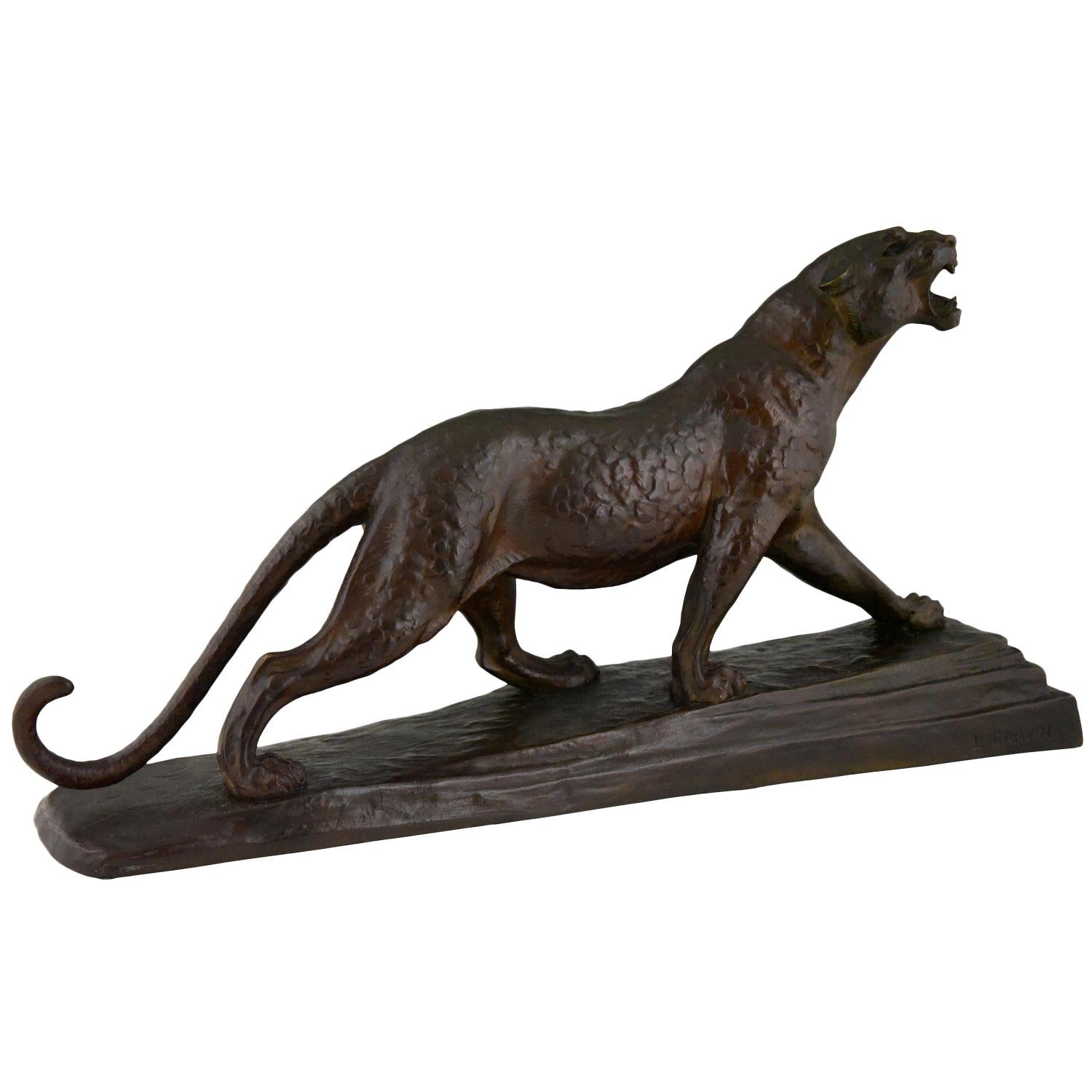 Art Deco Bronze Panther Sculpture by Louis Albert Carvin  1920  france