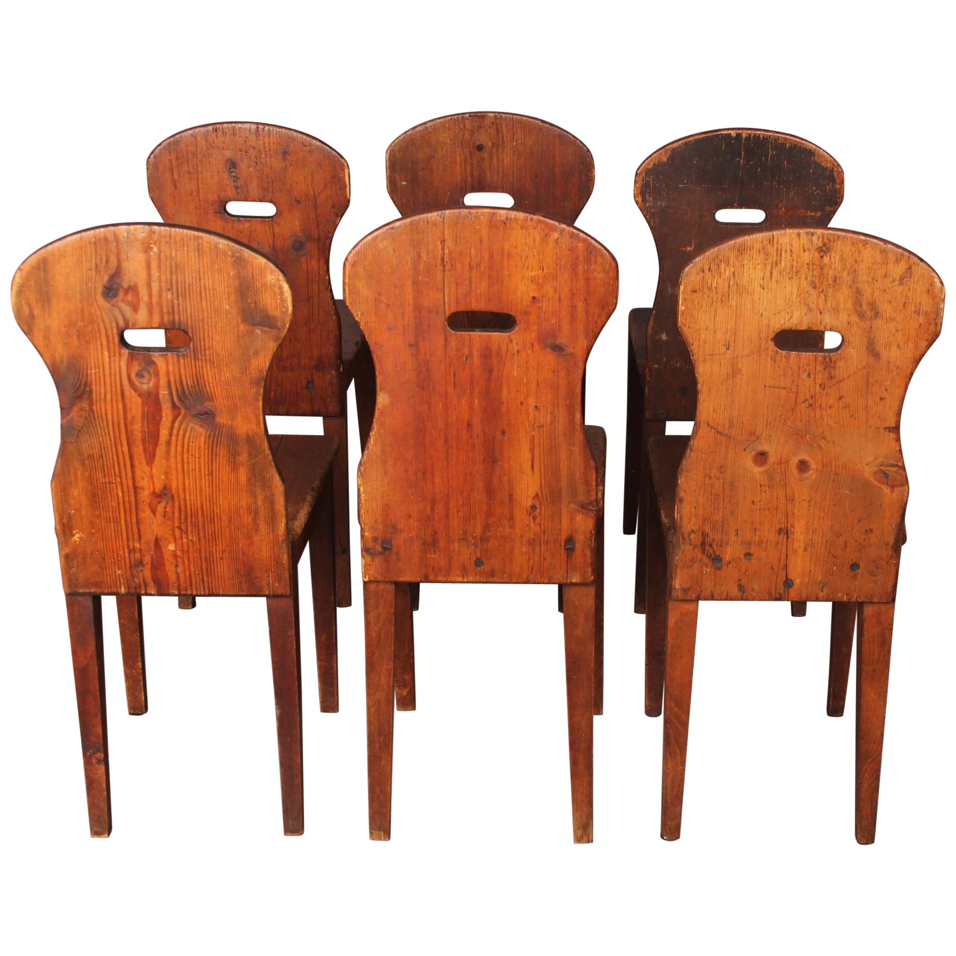 Rare Set of Six Swiss Alp, folk art , Chairs For Sale
