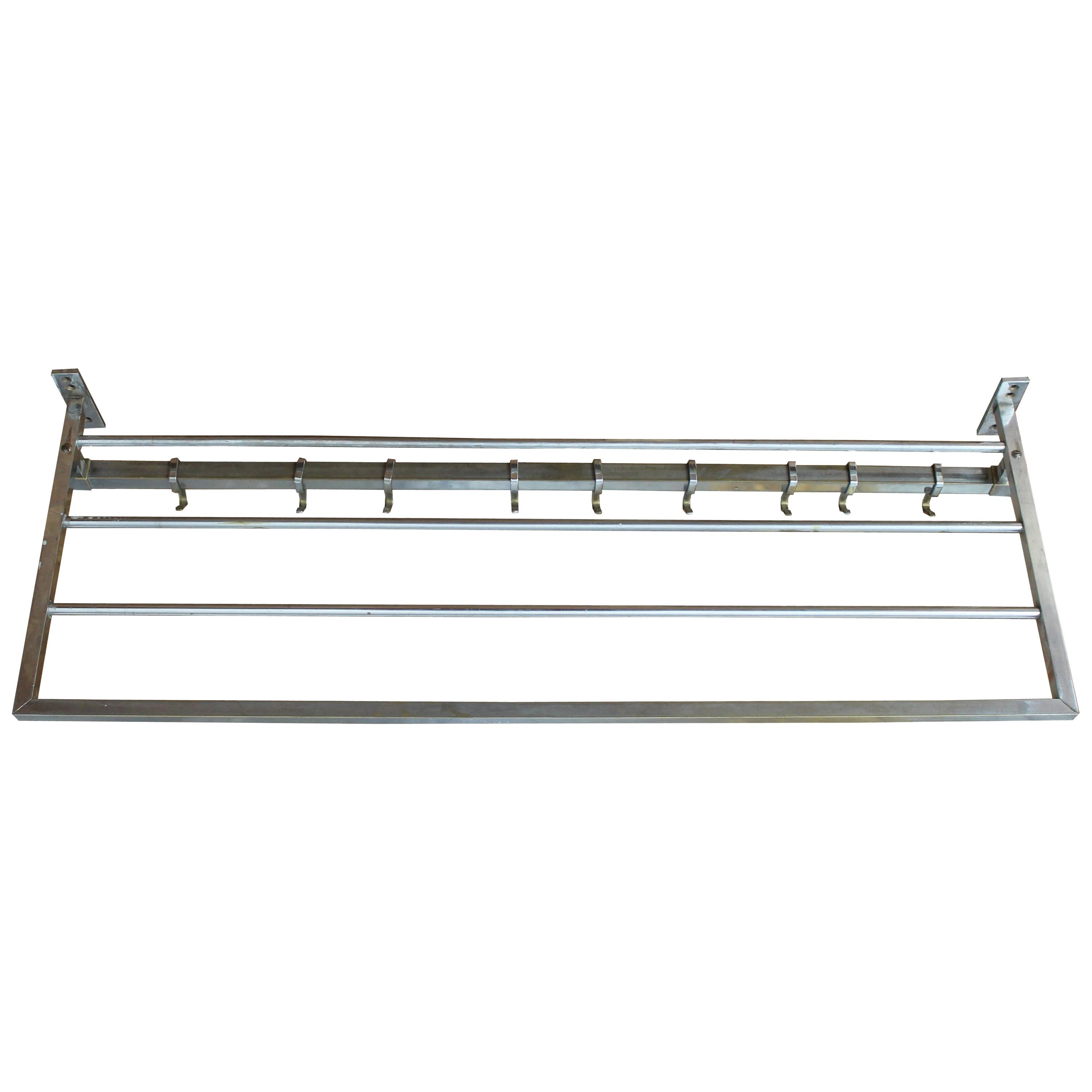 Pair of Art Deco Nickel-Plated Brass Wall Hung Coat Racks For Sale