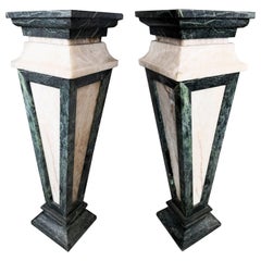 Vintage Italian Pair of Tall Serpentine Marble and Honey Onyx Pedestals
