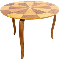 Midcentury Norwegian Round Coffee Table with Dart Marquetry Pattern