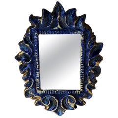 1960s François Lembo Ceramic Blue Ceramic Wall Mirror