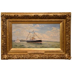 Antique "H.M.S. Albion" Oil Painting by Gerald Burn