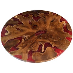 Vintage Round Table on a metal base in Teak Wood and Resin