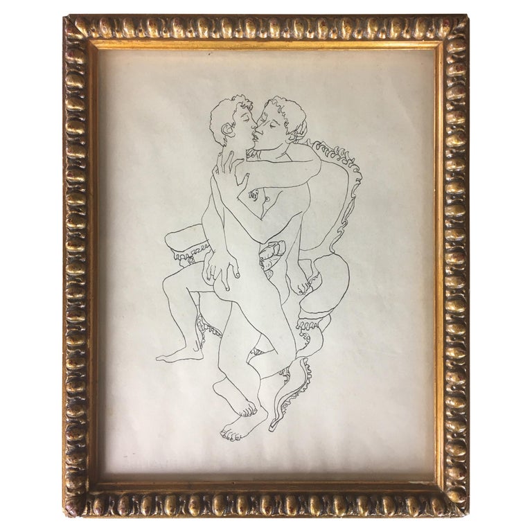 Erotic Art Ink Drawing Attributed to Jean Boullet at 1stDibs
