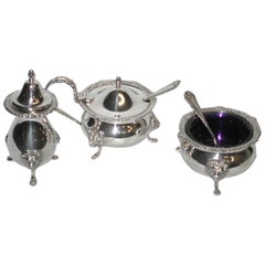 3-Piece Silver Condiment Set with Lion Mask Feet, 1978