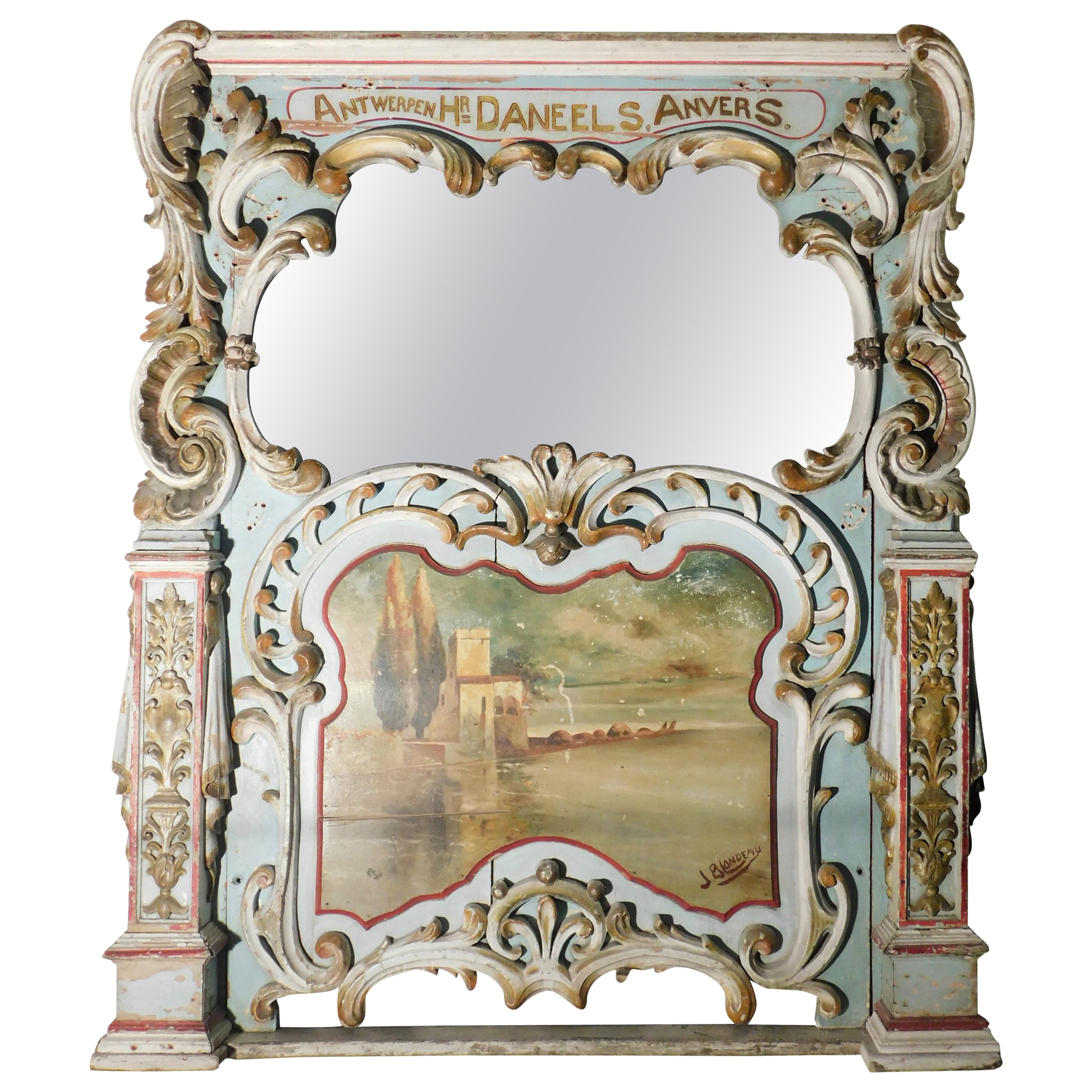 19th Century Belgian Painted Trumeau Mirror from a Gavioil Dance Organ For Sale