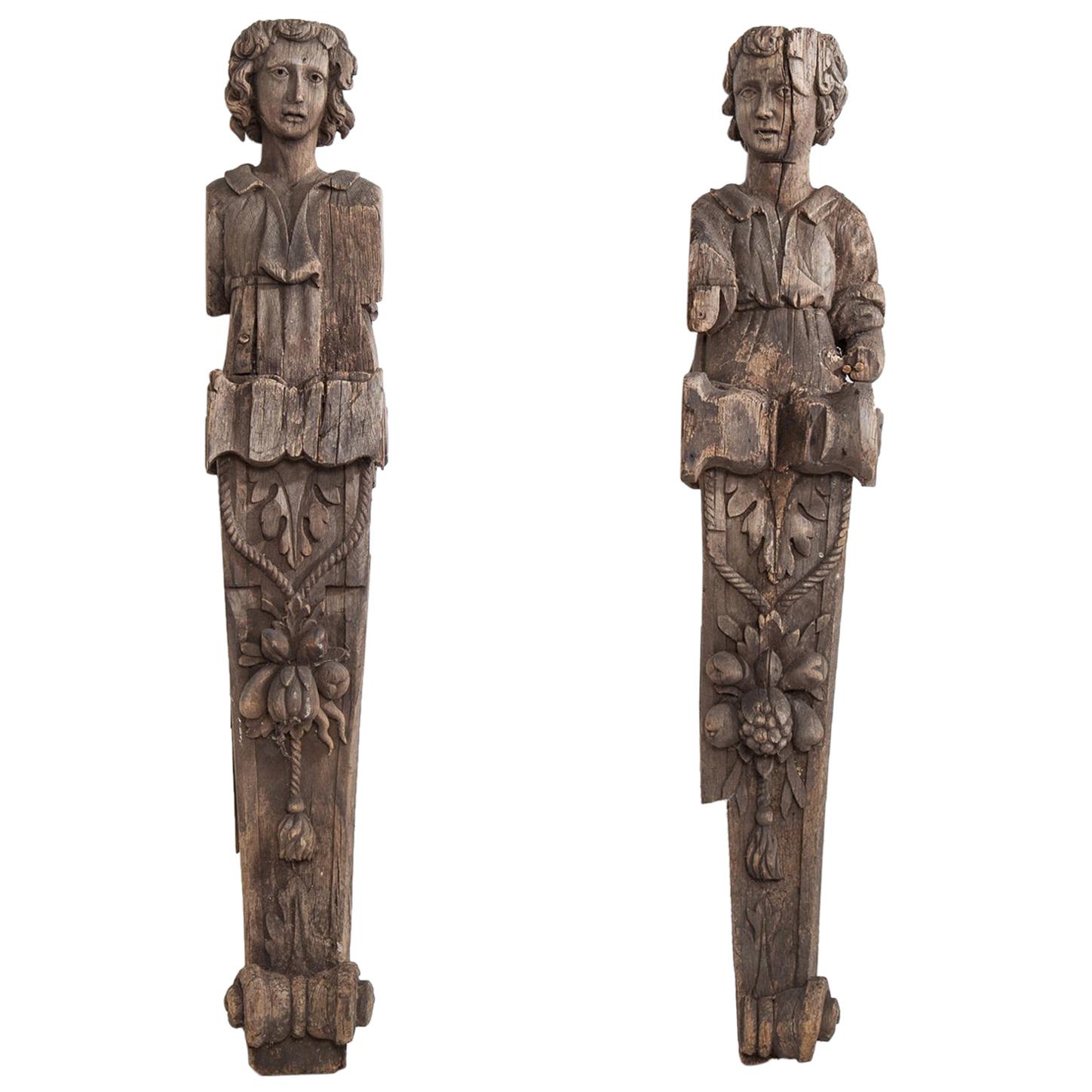 Late 17th-Early 18th Century Carved Wood Fireplace Jambs For Sale
