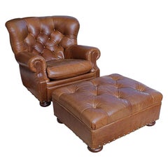 Vintage Super Luxe Ralph Lauren Tufted Leather Writer's Club Chair & Ottoman