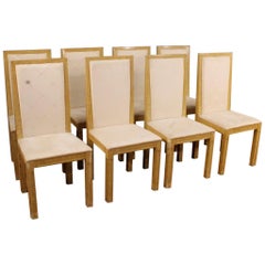 20th Century Lacquered Painted Wood White Fabric Italian 8 Chairs, 1970