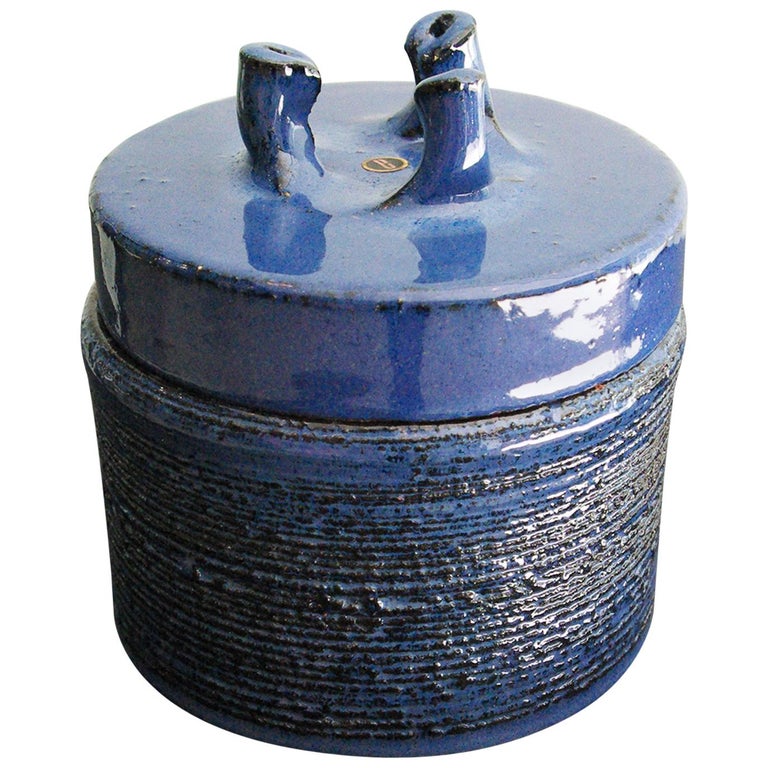 Rogier Vandeweghe Blue Ceramic Lidded Pot by Amphora at 1stDibs