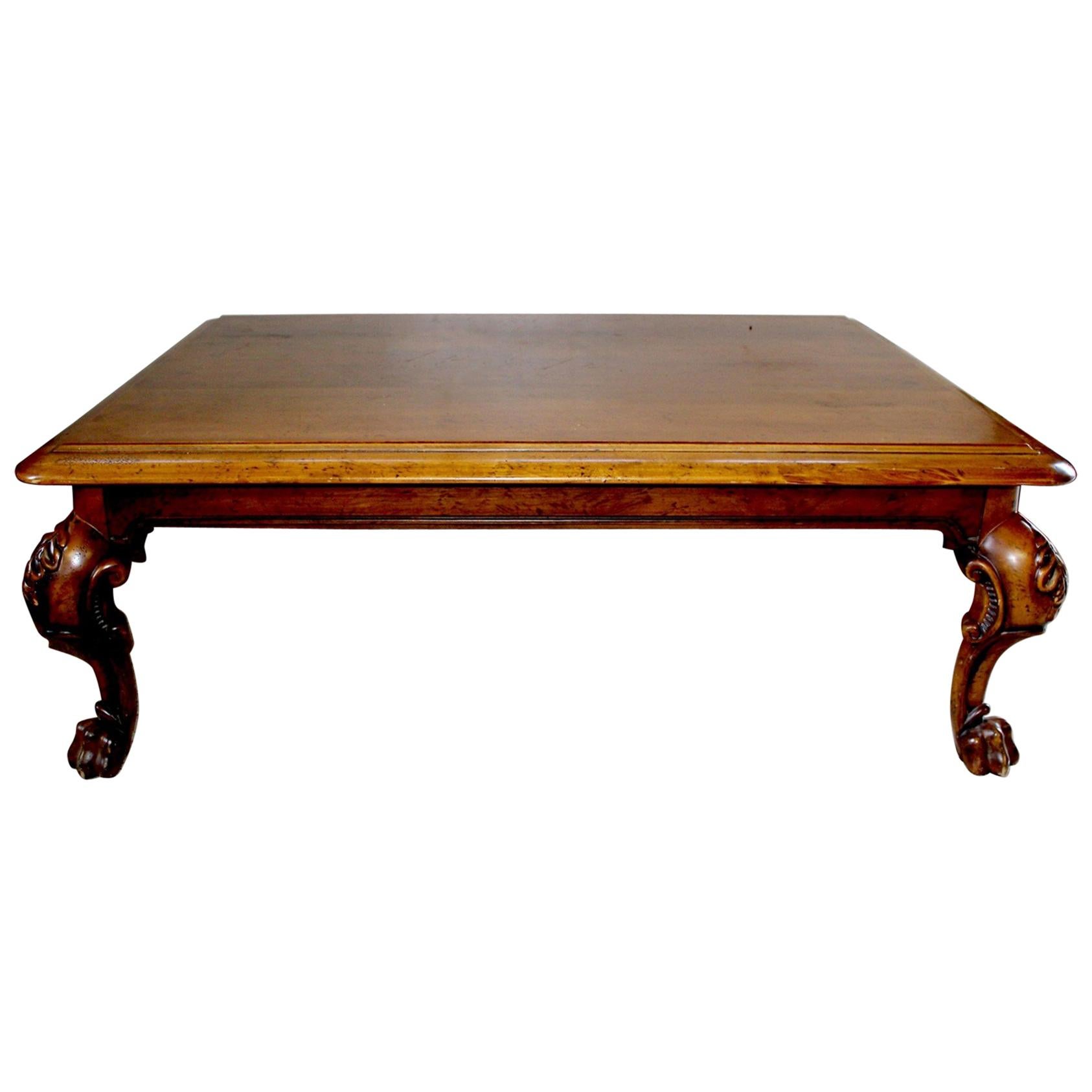 Large Impressive Ralph Lauren Walnut Coffee Table with Carved Wood Base