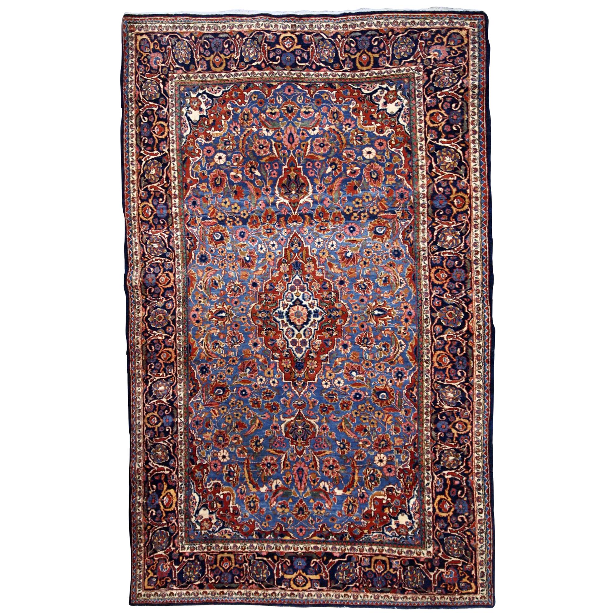 Handmade Antique Kashan Style Rug, 1900s, 1B706 For Sale