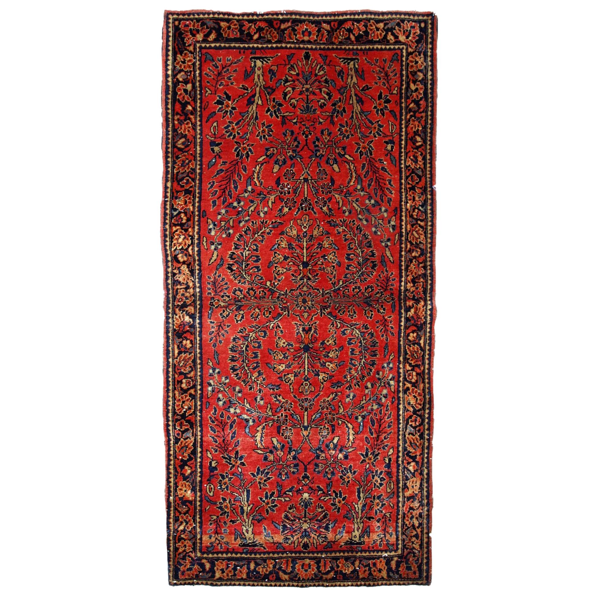 Handmade Antique Sarouk Style Runner, 1900s, 1B708
