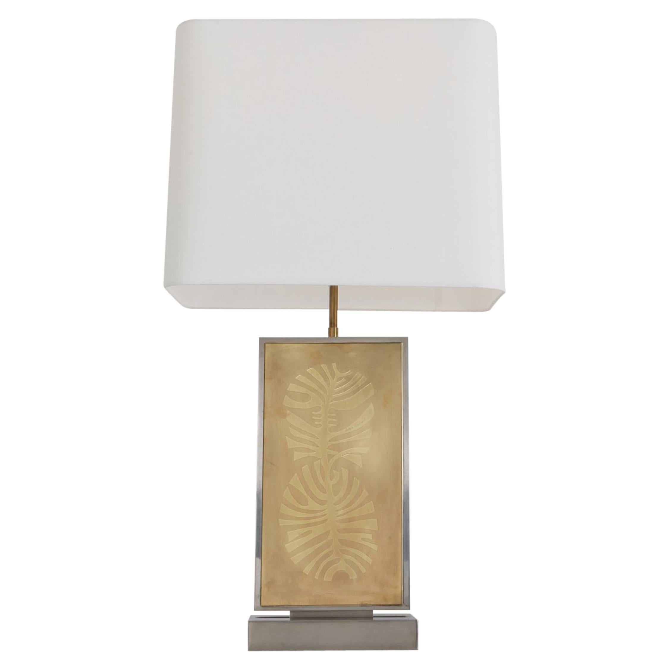 Roger Vanhevel Brass Etched Impressive Table Lamp For Sale