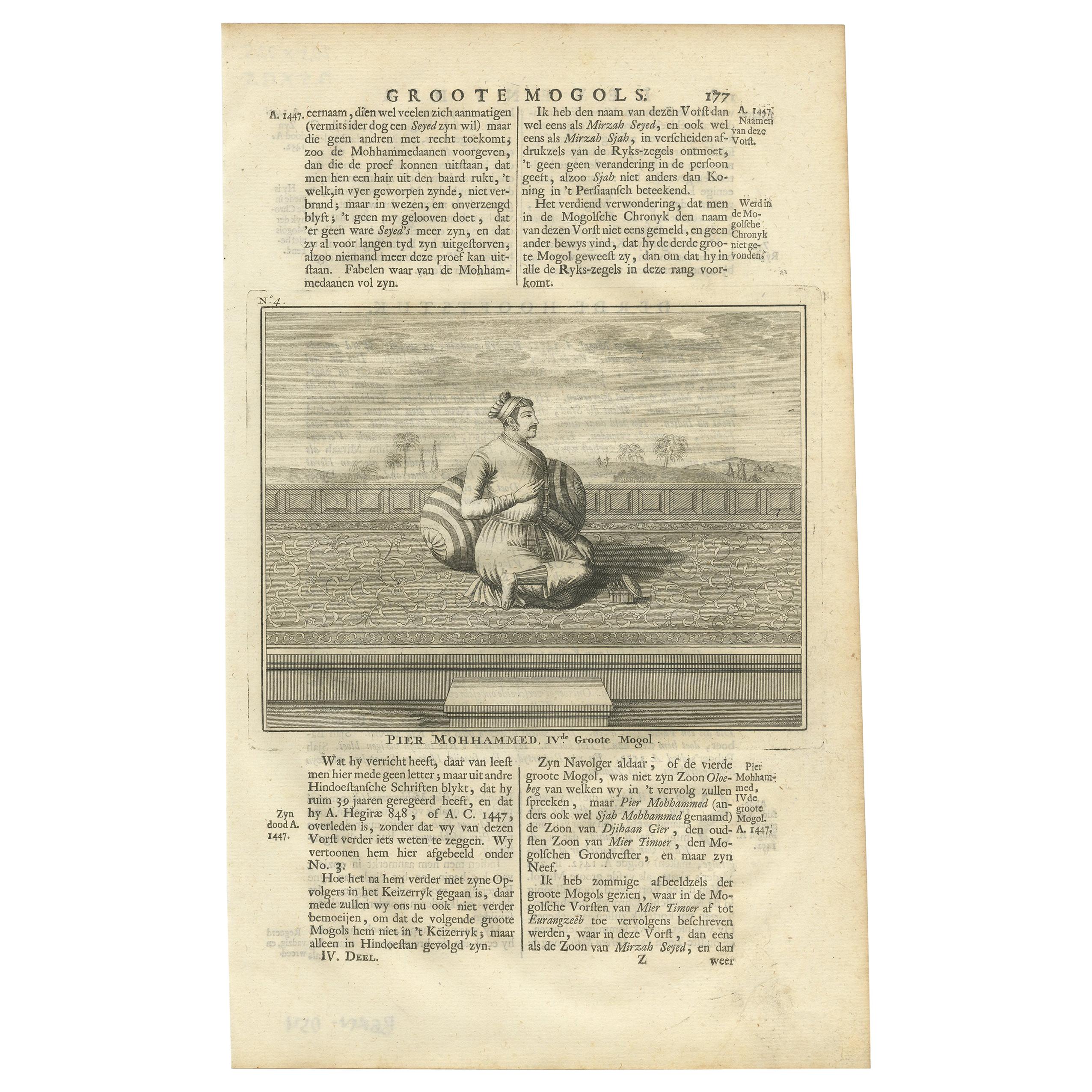 Antique Print of the 4th Mughal Emperor by Valentijn '1726'