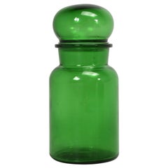 Vintage Belgium Pharmacy Green Glass Jar with Lid