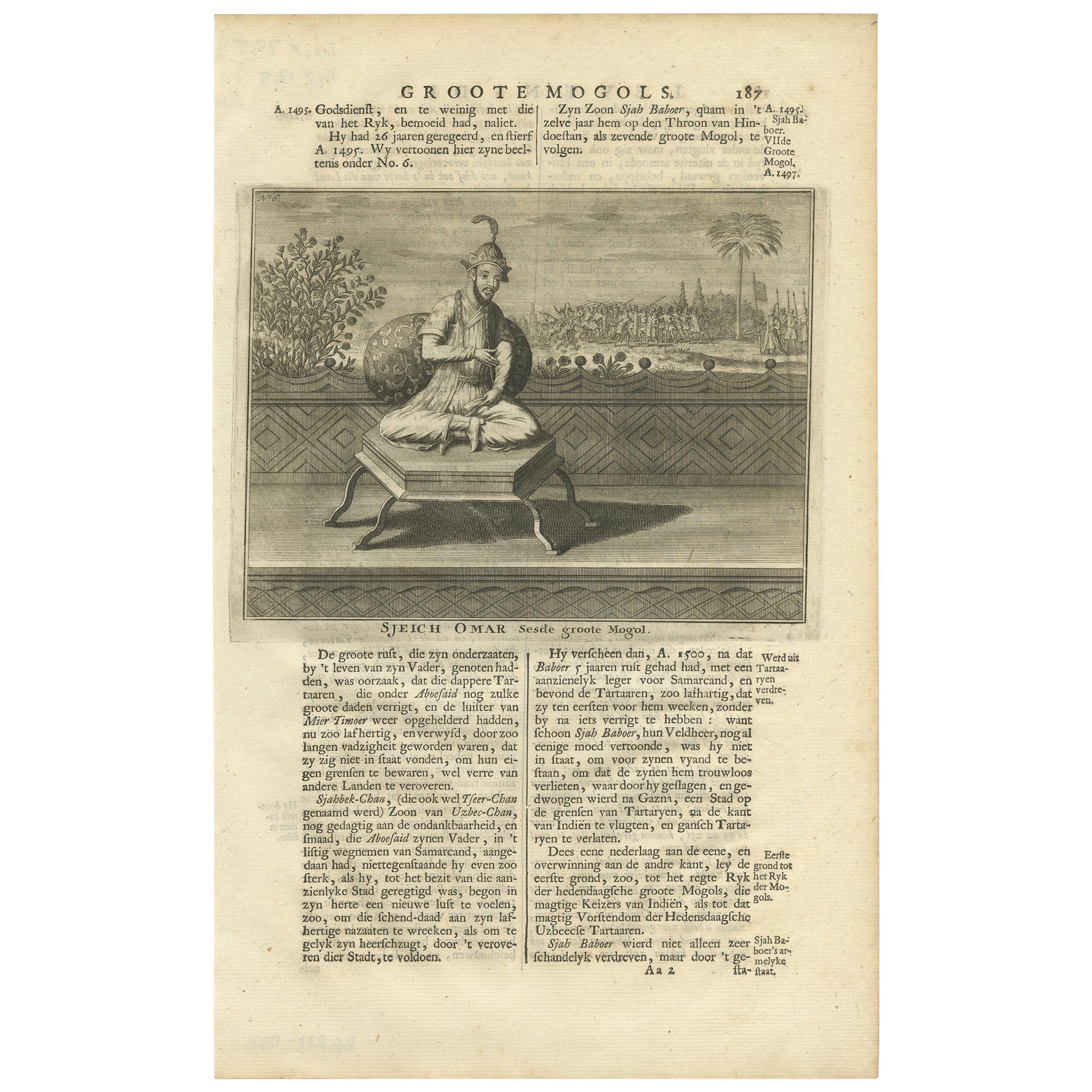 Antique Print of the 6th Mughal Emperor by Valentijn '1726' For Sale