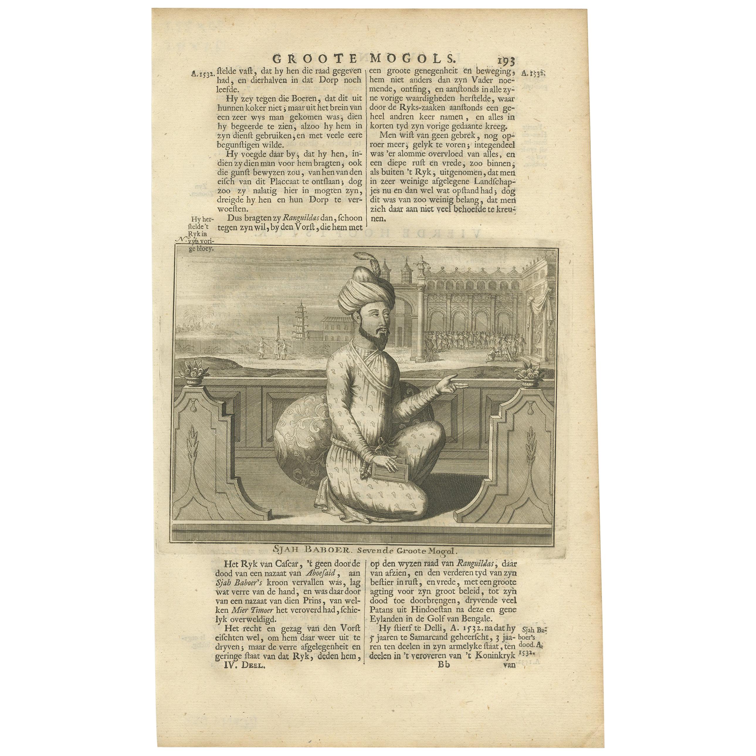 Stampa antica del 7° imperatore Mughal di Valentijn, 1726