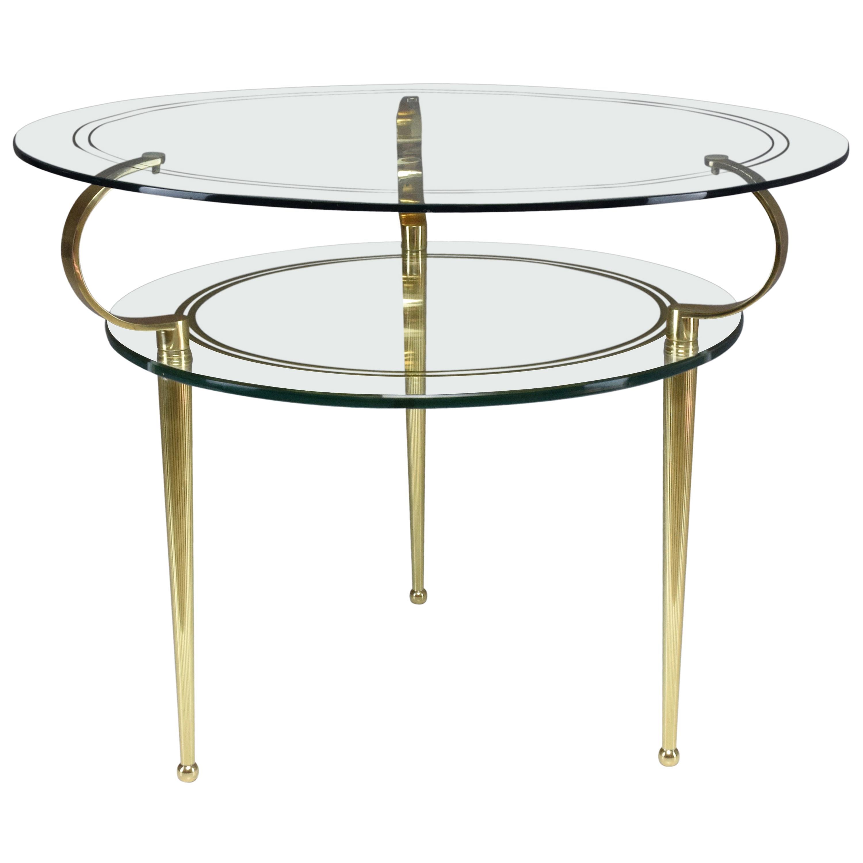 Italian Vintage Round Two-Tier Glass Table by Cesare Lacca, 1950s