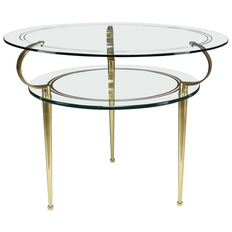 Italian Vintage Round TwoTier Glass Table by Cesare Lacca, 1950s For
