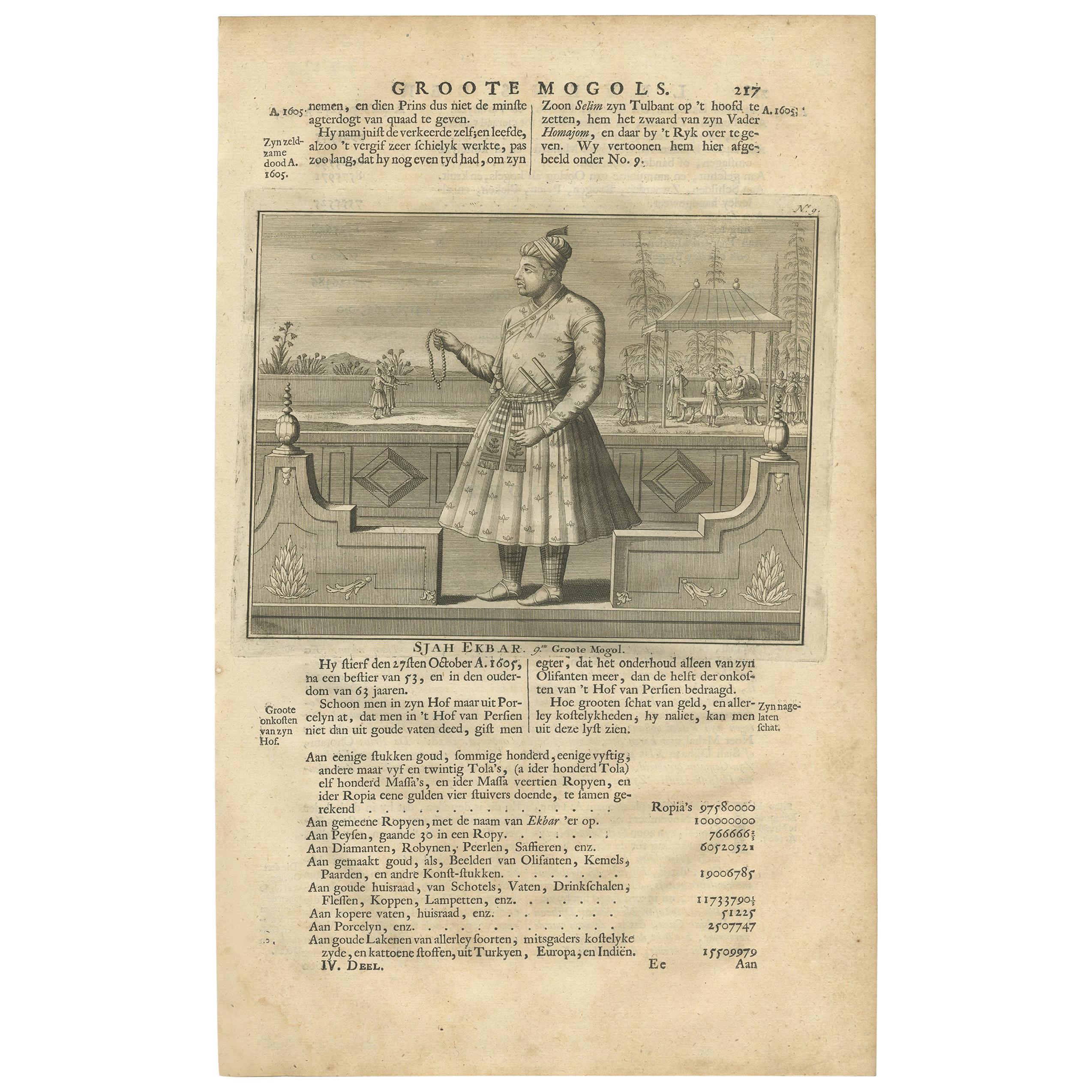 Antique Print of the 9th Mughal Emperor by Valentijn, 1726 For Sale