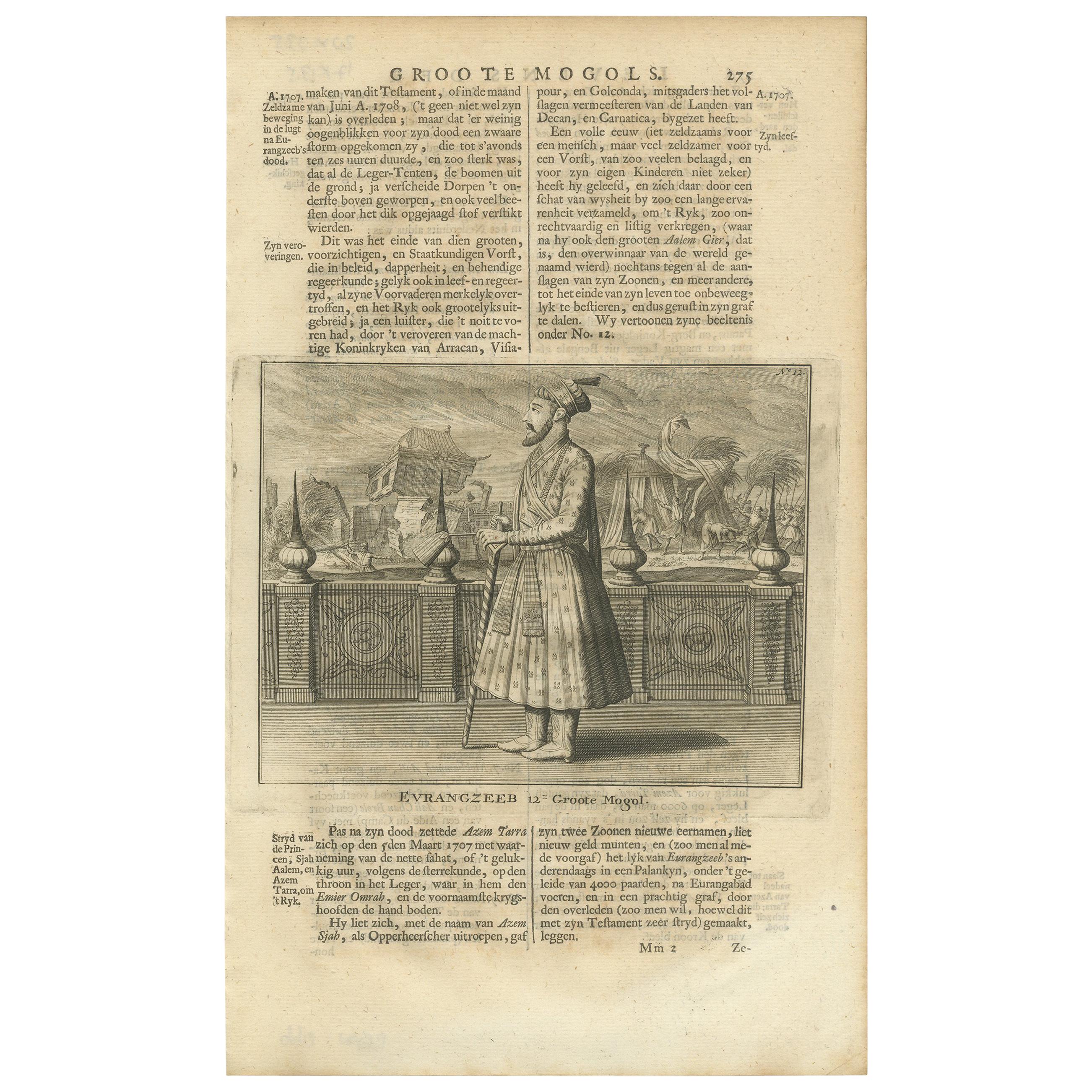 Antique Print of the 12th Mughal Emperor by Valentijn, 1726 For Sale