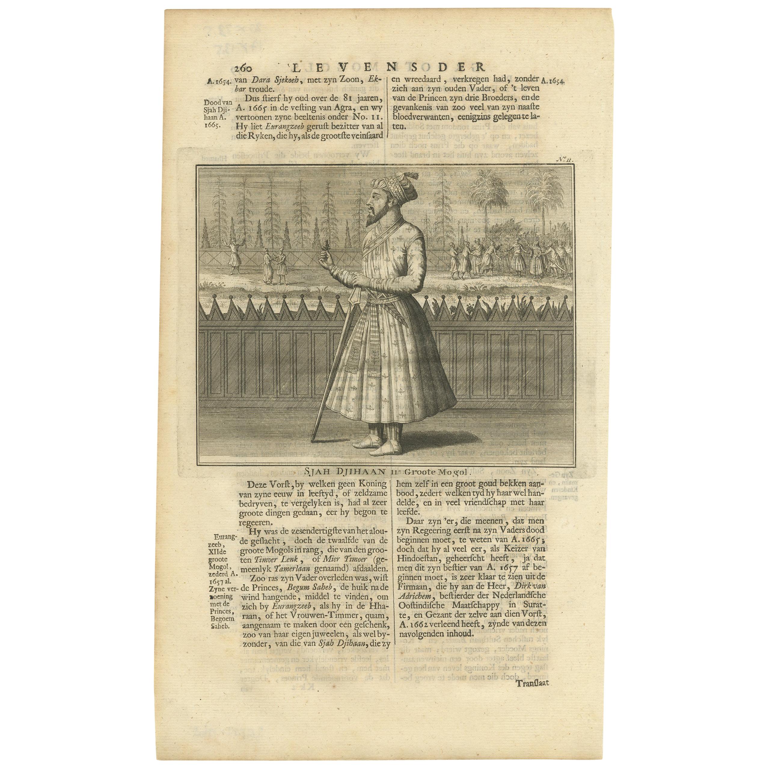 Antique Print of the 11th Mughal Emperor by Valentijn, 1726 For Sale