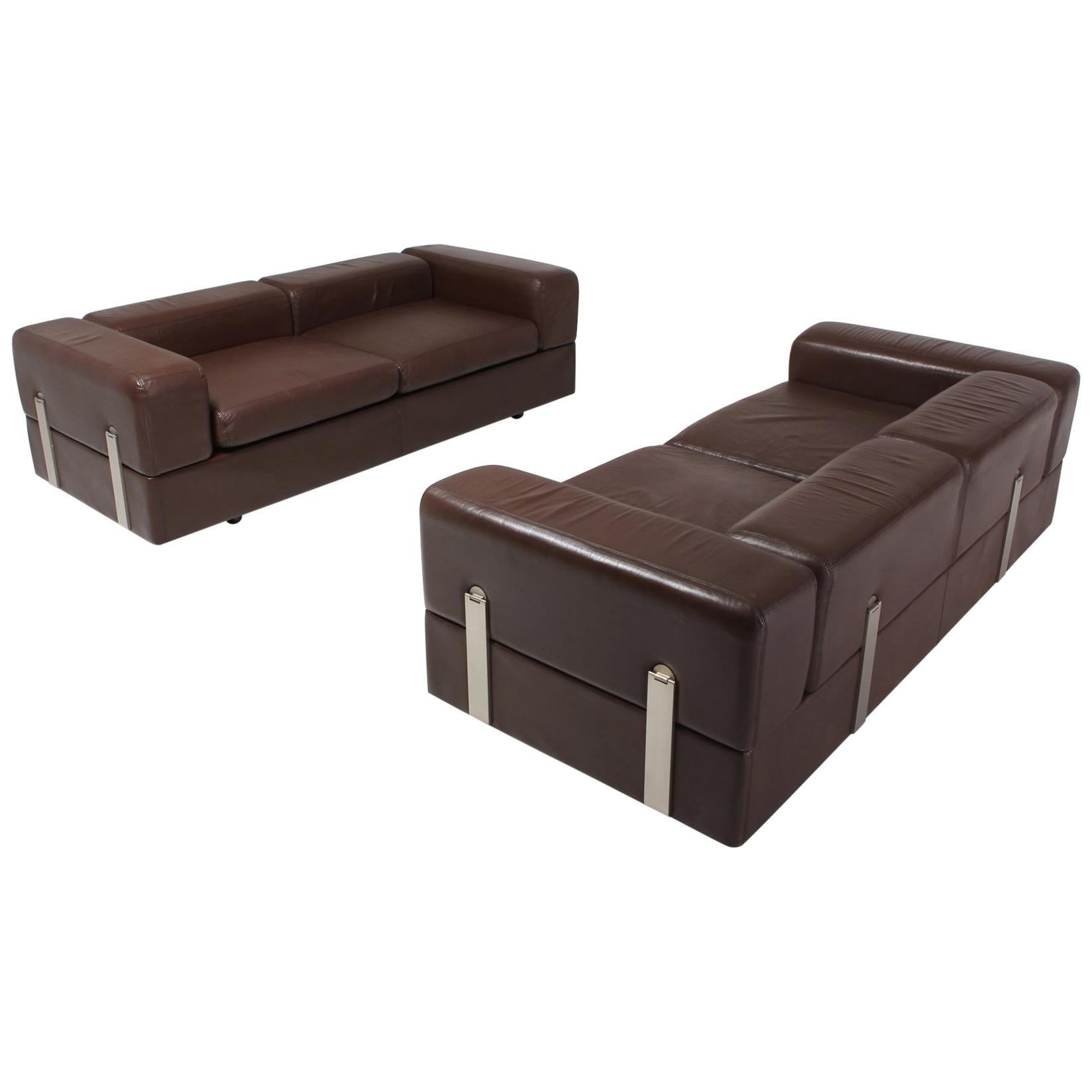 Daybed Sofa Set of 2 711 by Tito Agnoli for Cinova in Brown Leather