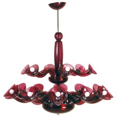 Vintage 90s Postmodern VeArt Cranberry Glass Chandelier by Orni Halloween Artemide Italy