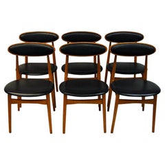 Vintage Set of Six Beech and Teak Dining Chairs by Fredrik Kayser, Norway, 1960s