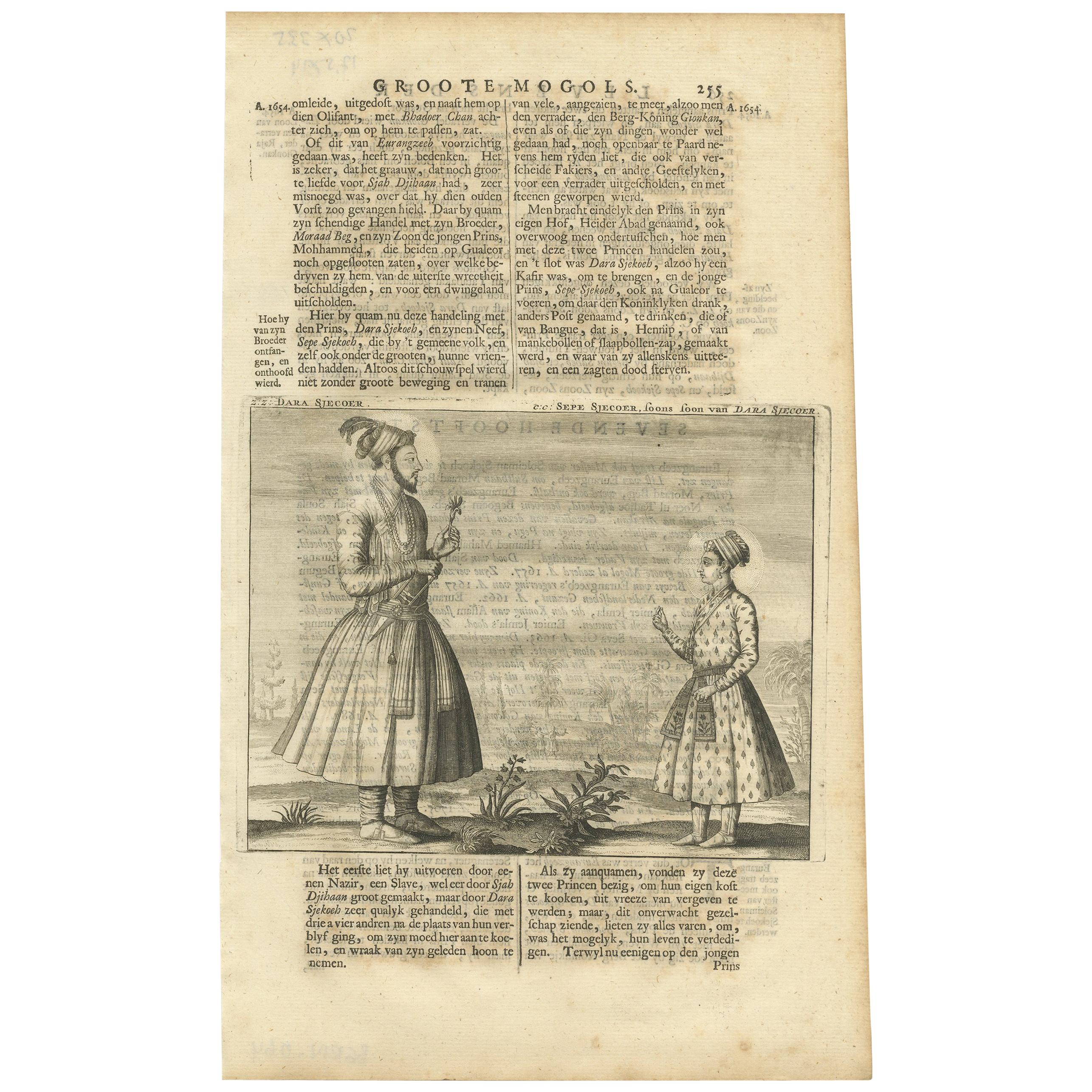 Antique Print of Dara Shikoh and Sipihr Shikoh by Valentijn, 1726 For Sale