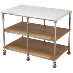 Old Plank's Stainless Steel and Bronze Kitchen Island with Carrera Marble
