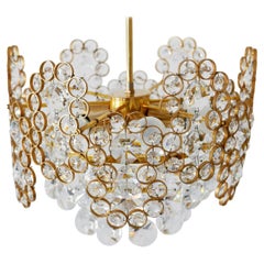 Vintage Gilt Brass Facet Cut Crystal Glass Chandelier by Palwa, 1970s, Germany