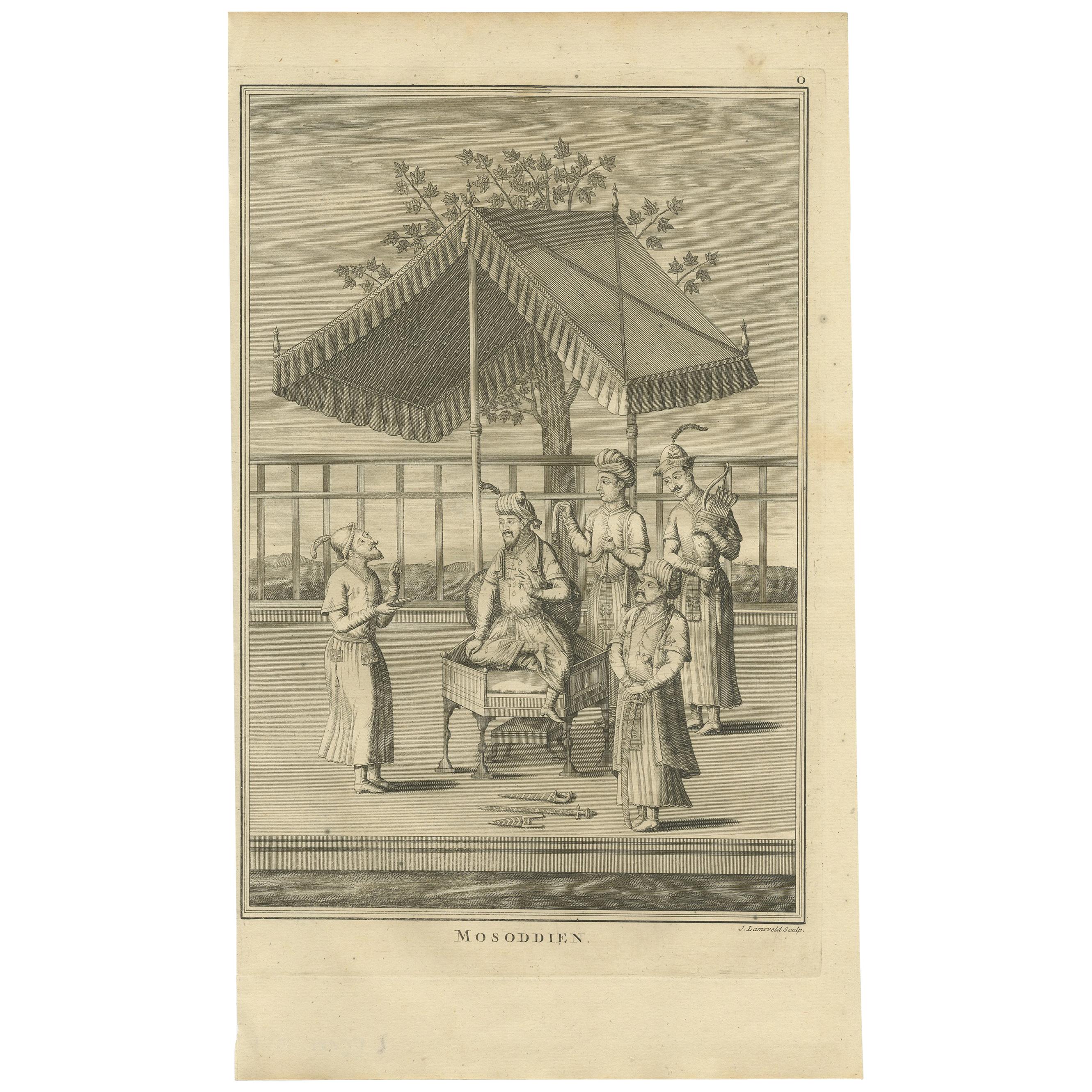 Impression ancienne de figures de l'Empire moghol par Valentijn '1726' en vente