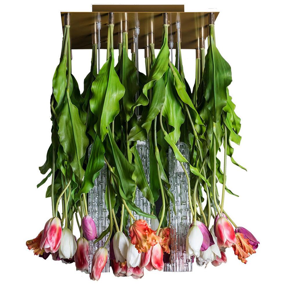 Blumenlüster-Kronleuchter Flower Power Tulip, H 80 65x65, Italien im Angebot