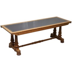 1840 Oak Leather Top Refectory Library Table from In & Out Naval & Military Club