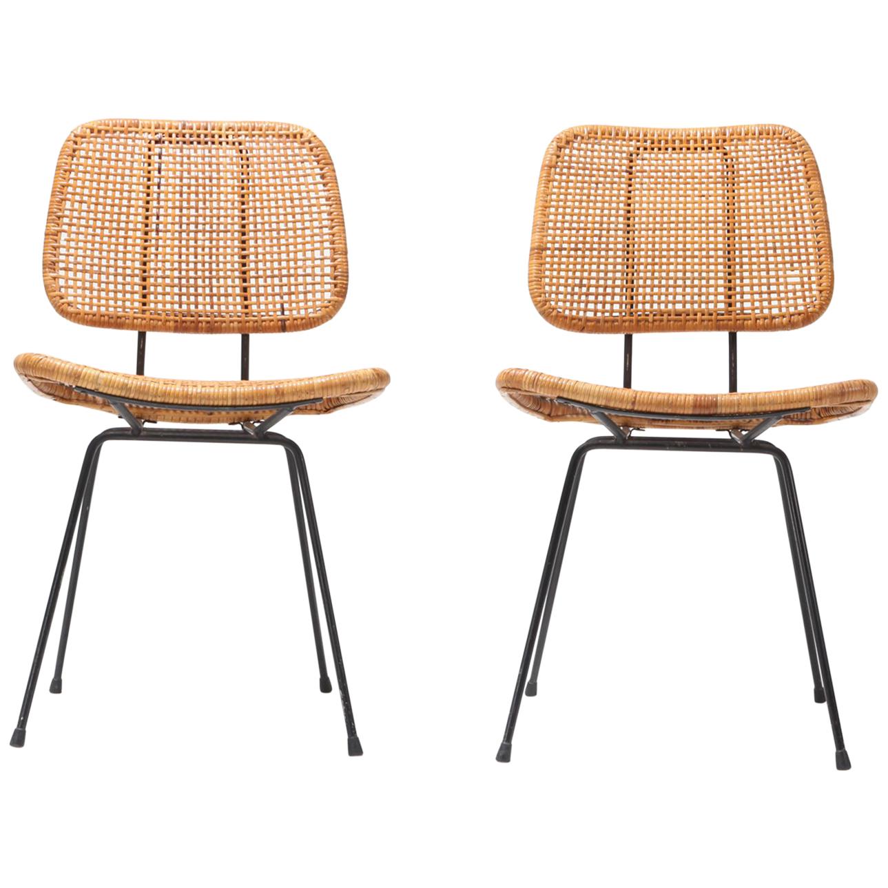 Cane and Black Metal Tropical Dining Chair from the 1950s at 1stDibs