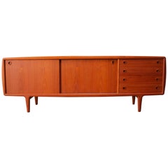 Danish Design Credenza or Sideboard in Sculpted Teak by H.P. Hansen 1950s Brown