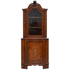 Rare Dutch circa 1780 Marquetry Inlaid Walnut Corner Cabinet Cupboard Bookcase