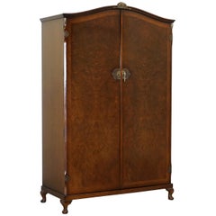 Vintage 1930s Burr Walnut Large Double Bank Wardrobe One of Two Part of Suite