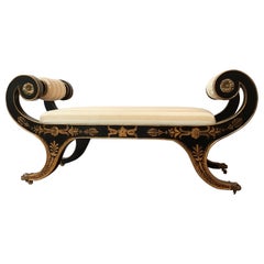 1990s Scrolled Arm Regency Style Bench on Casters